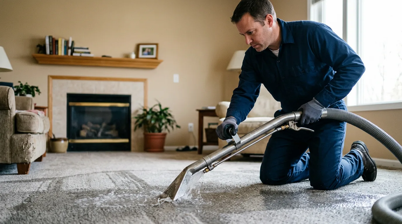 Water damage restoration technician working near Wayne, OK